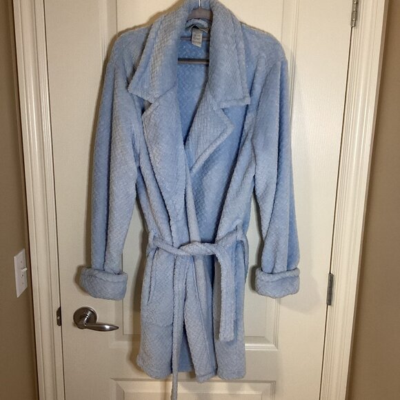 Jessica Women's Short Bathrobe Soft Plush Blue Housecoat Size M Warm Cozy Robe - Picture 1 of 7